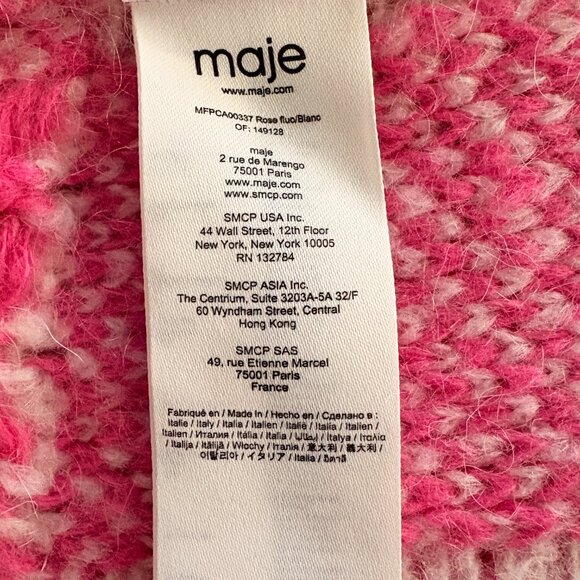 Maje My Squared Checkered Jacquard Cardigan, Size M, Hot Pink Mohair Oversized - Picture 5 of 8